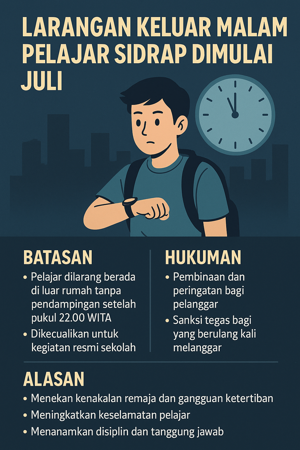 Larangan Keluar Malam Pelajar Sidrap Dimulai Juli, Begini Batasan-Hukumannya
